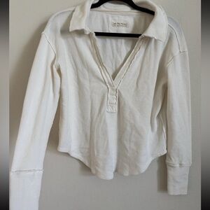 We The Free Free People Ivory Anakin Exposed-Seam Curved-Hem Thermal Top S